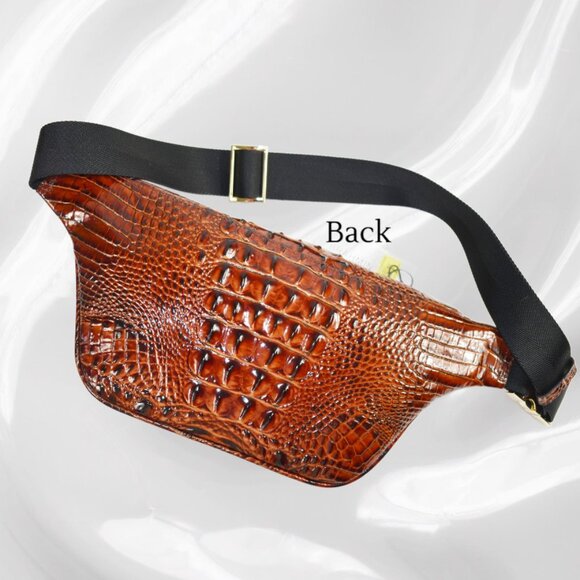Brahmin Croc-Embossed Brown Belt Bag - Picture 3 of 6